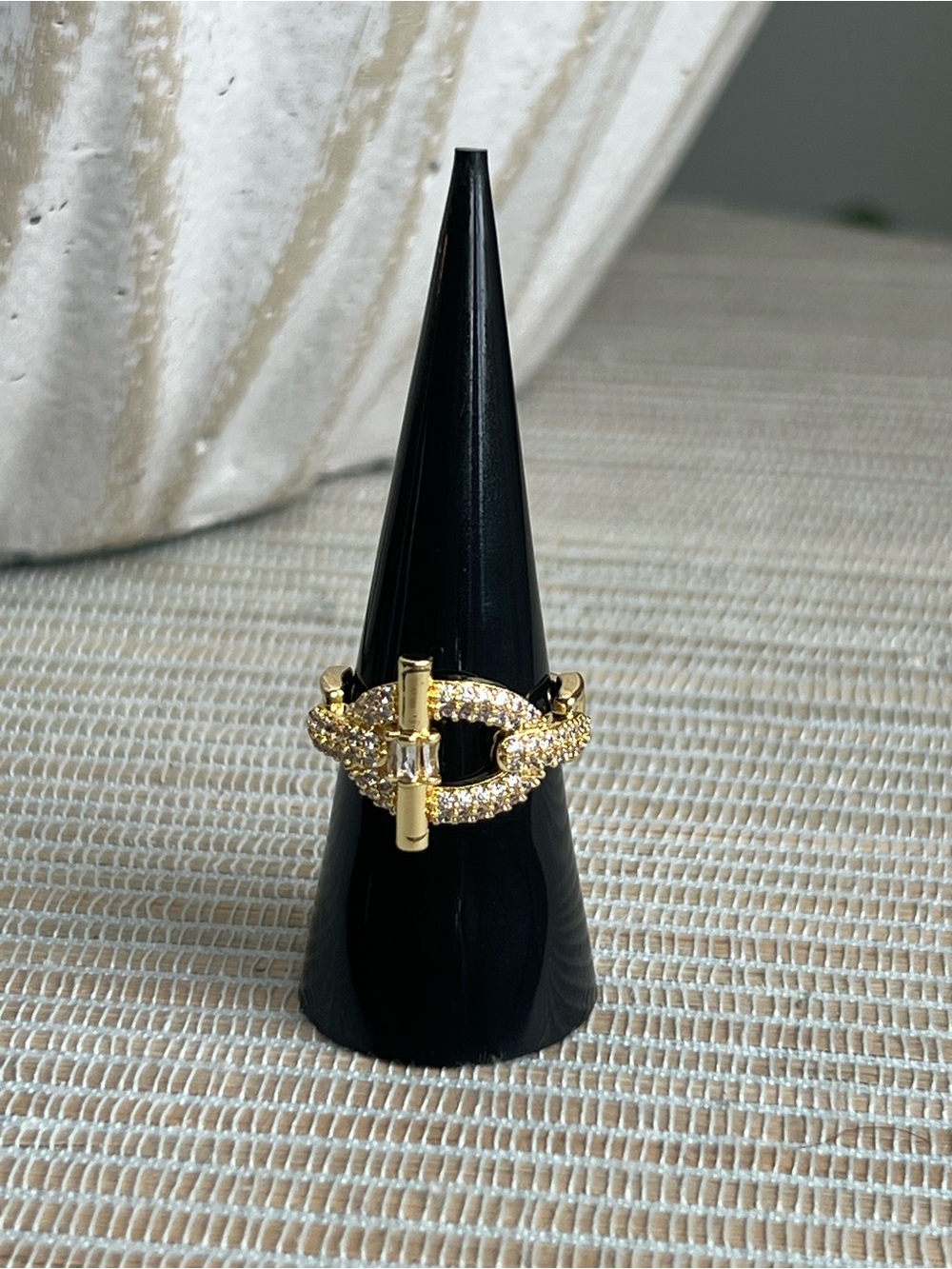 Adjustable Gold Pave Toggle Ring - Sparkling Gold Statement Band